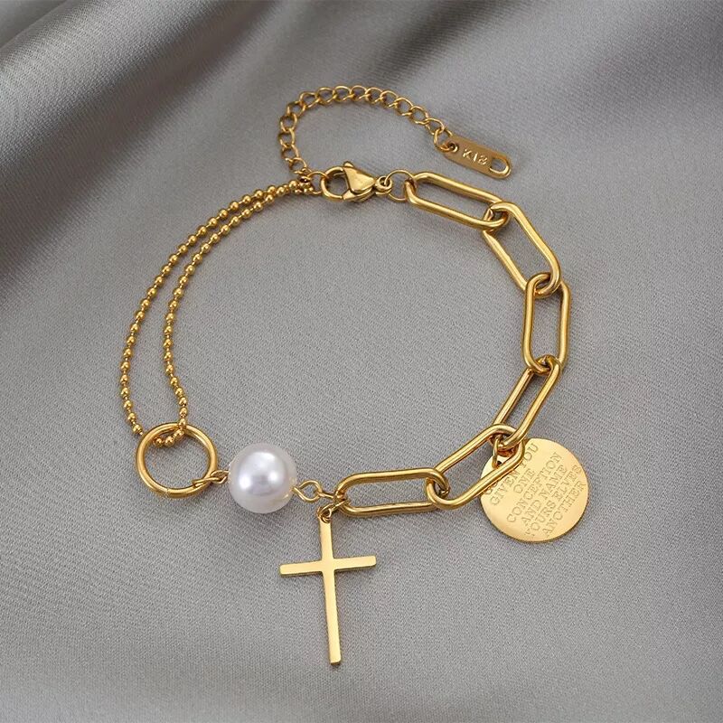 Elegant Lady Streetwear Cross Stainless Steel Plating Bracelets