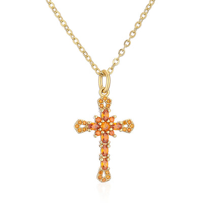 Fashion Cross Copper Inlay Zircon Pendant Necklace 1 Piece