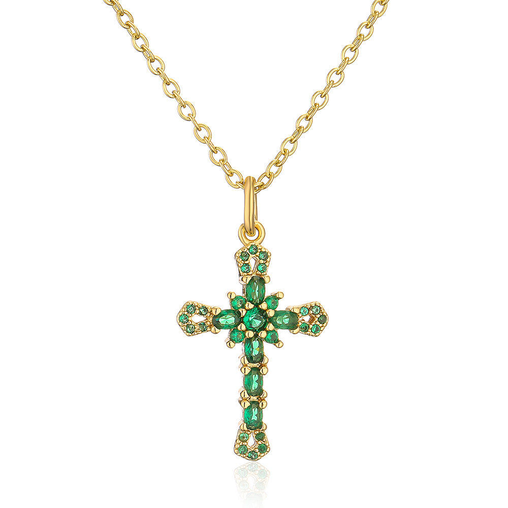 Fashion Cross Copper Inlay Zircon Pendant Necklace 1 Piece