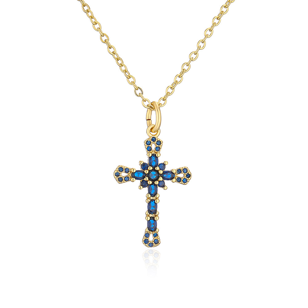 Fashion Cross Copper Inlay Zircon Pendant Necklace 1 Piece