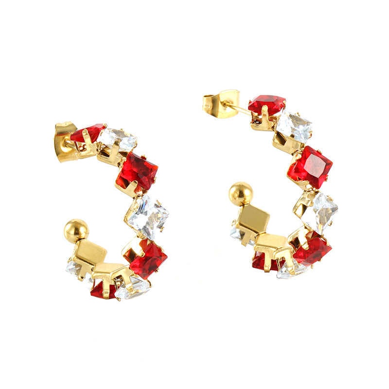 Fashion Geometric Stainless Steel Gold Plated Zircon Earrings 1 Pair