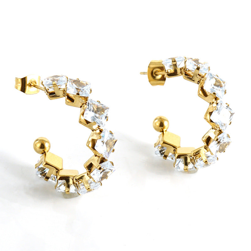 Fashion Geometric Stainless Steel Gold Plated Zircon Earrings 1 Pair