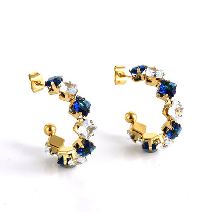 Fashion Geometric Stainless Steel Gold Plated Zircon Earrings 1 Pair