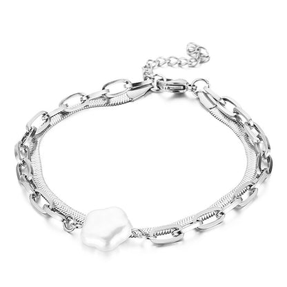 Baroque Shaped Shell Beads Snake Bone Bracelet Female Ins Stainless Steel Chain Bracelet Japanese And Korean Cross-border Sold Jewelry