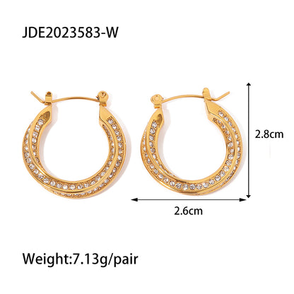 Fashion Circle Stainless Steel Inlay Artificial Pearls Zircon Earrings 1 Pair