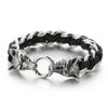 Fashion Animal Wolf Stainless Steel Leather Braid Bangle