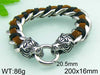 Fashion Animal Wolf Stainless Steel Leather Braid Bangle