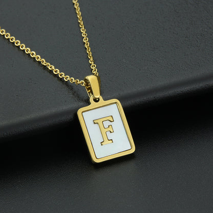 Fashion Letter Stainless Steel Inlay Shell Pendant Necklace 1 Piece