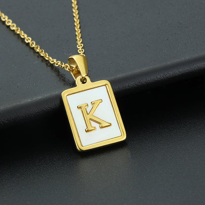 Fashion Letter Stainless Steel Inlay Shell Pendant Necklace 1 Piece