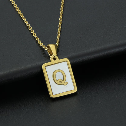 Fashion Letter Stainless Steel Inlay Shell Pendant Necklace 1 Piece