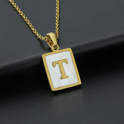 Fashion Letter Stainless Steel Inlay Shell Pendant Necklace 1 Piece