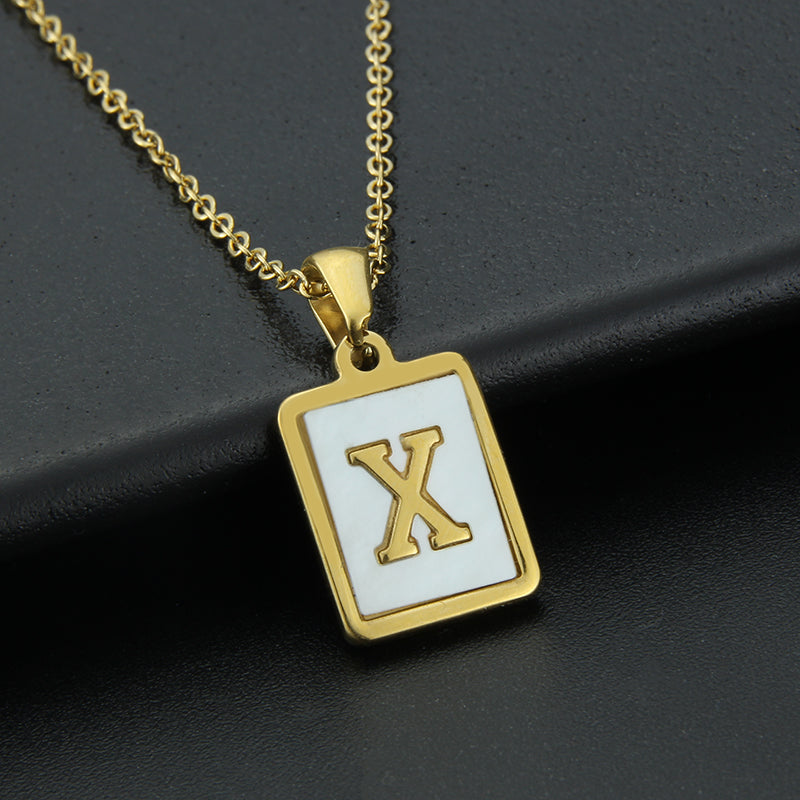 Fashion Letter Stainless Steel Inlay Shell Pendant Necklace 1 Piece