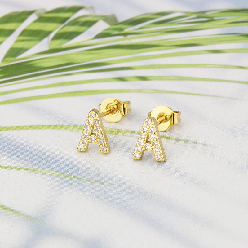 Fashion Letter Copper Inlay Zircon Ear Studs 1 Pair