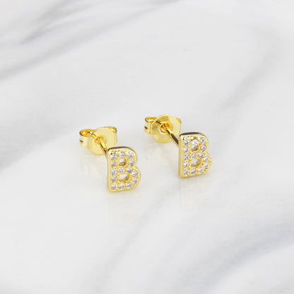 Fashion Letter Copper Inlay Zircon Ear Studs 1 Pair