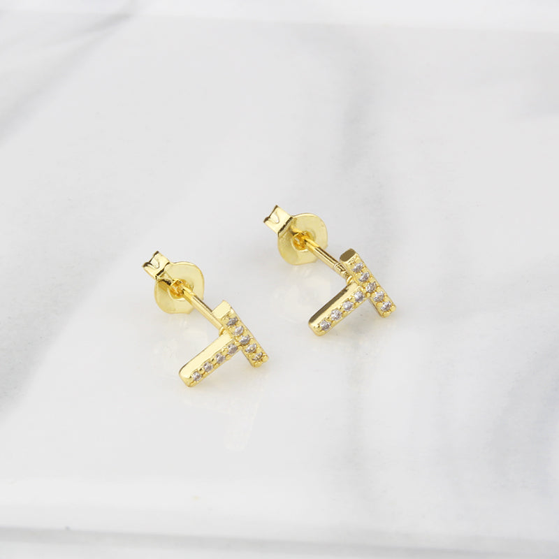 Fashion Letter Copper Inlay Zircon Ear Studs 1 Pair