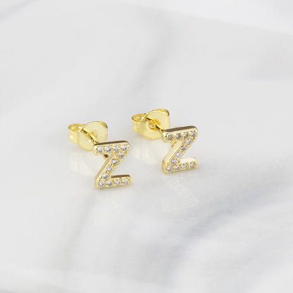 Fashion Letter Copper Inlay Zircon Ear Studs 1 Pair