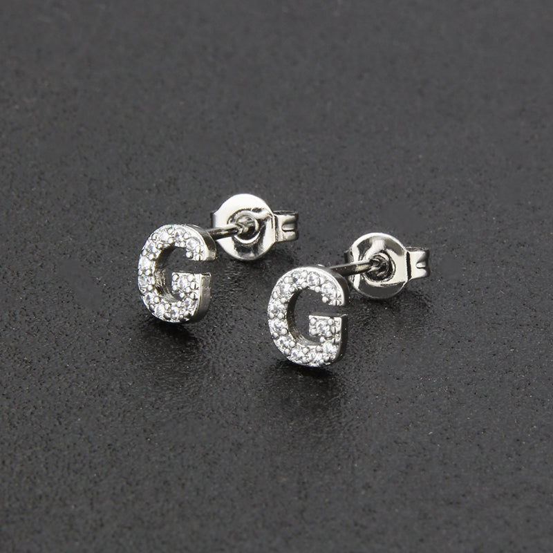 Fashion Letter Copper Inlay Zircon Ear Studs 1 Pair