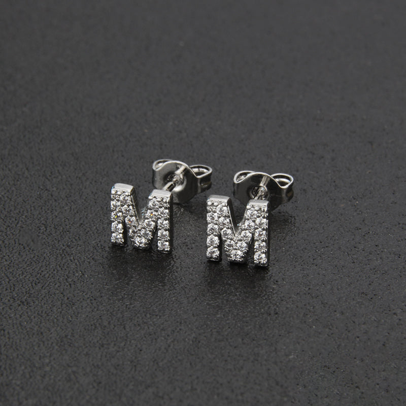 Fashion Letter Copper Inlay Zircon Ear Studs 1 Pair