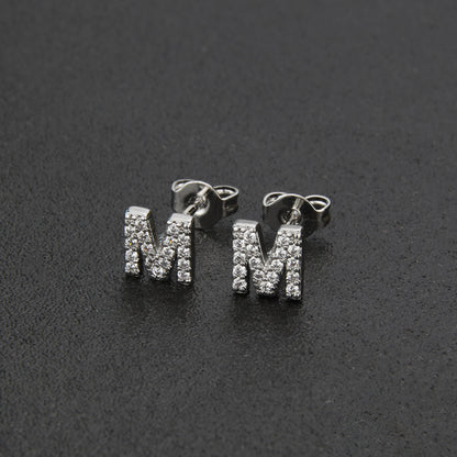 Fashion Letter Copper Inlay Zircon Ear Studs 1 Pair