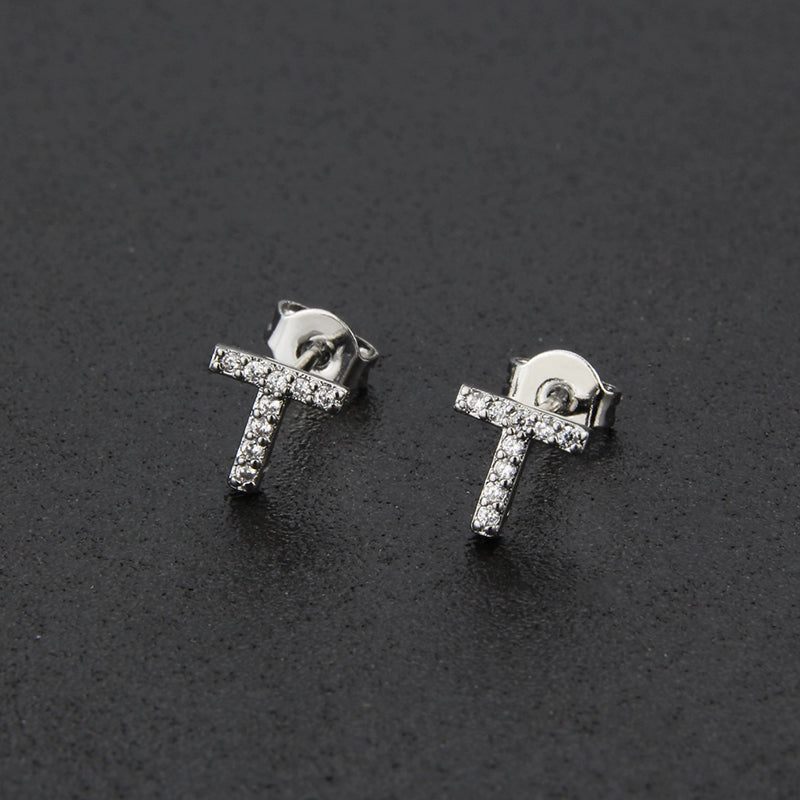 Fashion Letter Copper Inlay Zircon Ear Studs 1 Pair