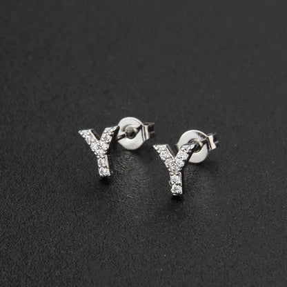 Fashion Letter Copper Inlay Zircon Ear Studs 1 Pair