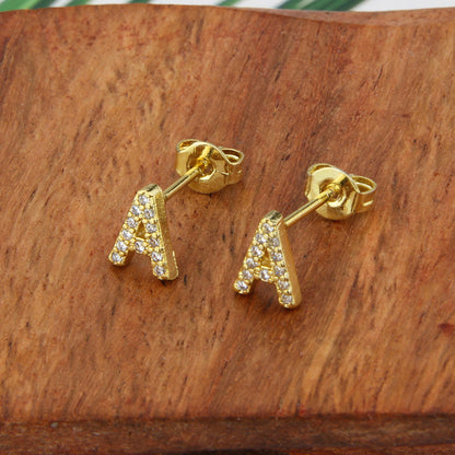 Fashion Letter Copper Inlay Zircon Ear Studs 1 Pair