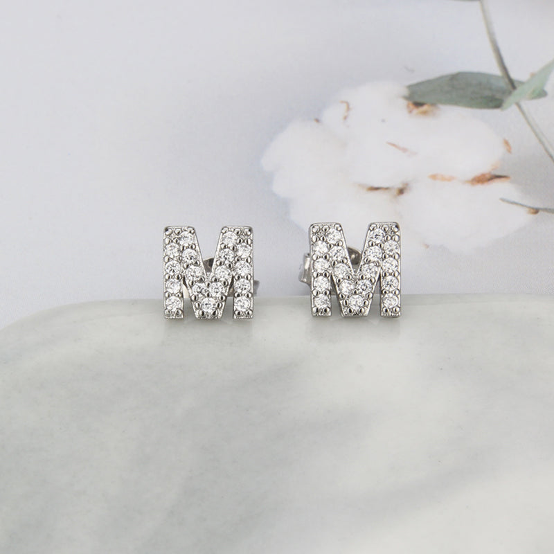 Fashion Letter Copper Inlay Zircon Ear Studs 1 Pair