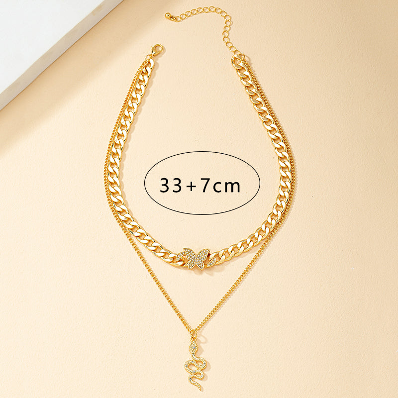 1 Piece Fashion Snake Butterfly Alloy Plating Rhinestones Women's Layered Necklaces
