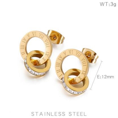 Fashion Letter Stainless Steel Plating Zircon Earrings 1 Pair