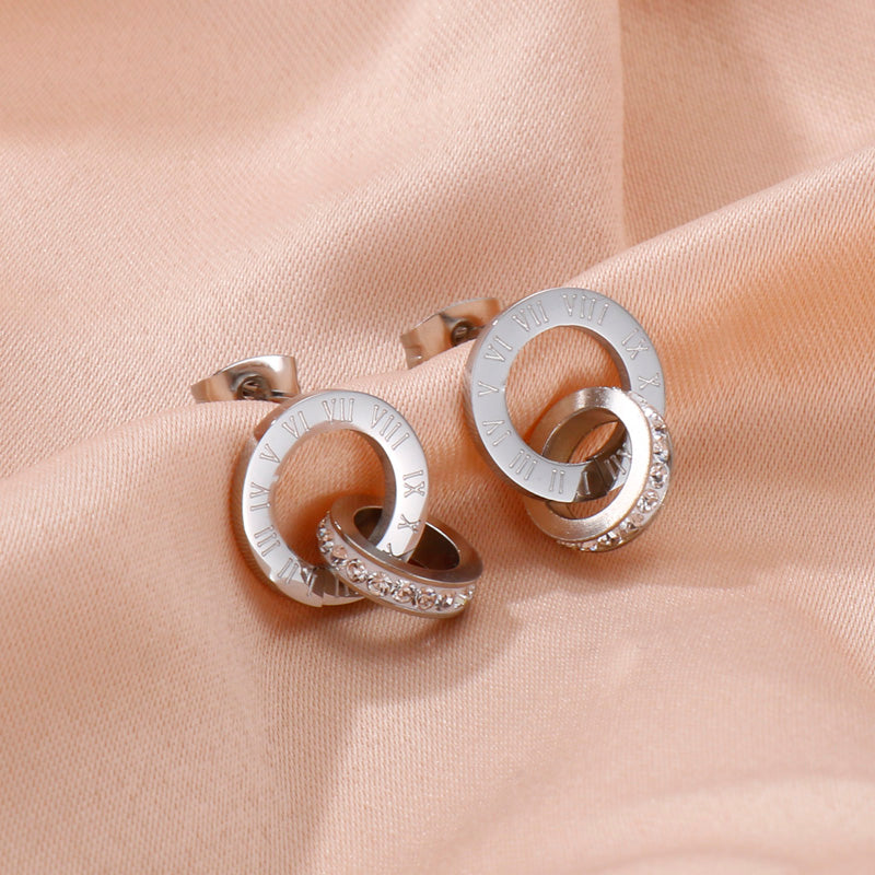 Fashion Letter Stainless Steel Plating Zircon Earrings 1 Pair
