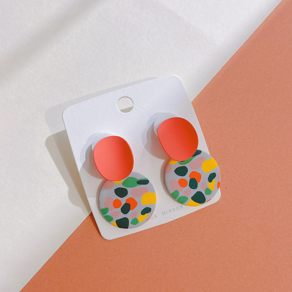 1 Pair Simple Style Round Rainbow Color Block Soft Clay Drop Earrings