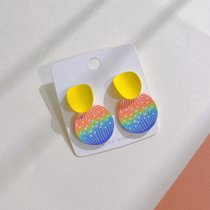 1 Pair Simple Style Round Rainbow Color Block Soft Clay Drop Earrings