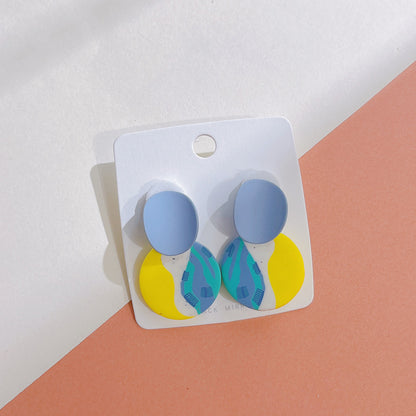 1 Pair Simple Style Round Rainbow Color Block Soft Clay Drop Earrings