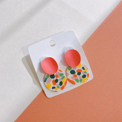 1 Pair Simple Style Round Rainbow Color Block Soft Clay Drop Earrings