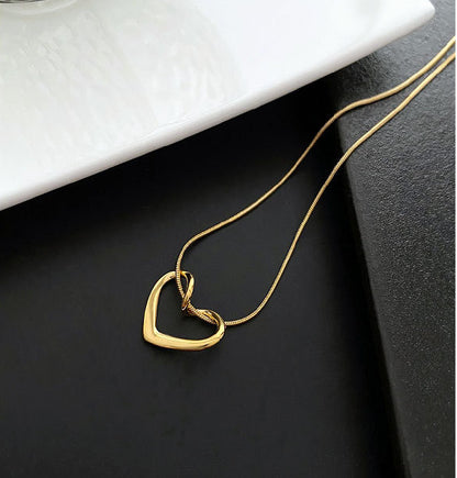 Fashion Heart Shape Titanium Steel Inlaid Gold Pendant Necklace 1 Piece