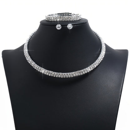 Luxurious Geometric Alloy Plating Rhinestones Silver Plated Women's Bracelets Earrings Necklace