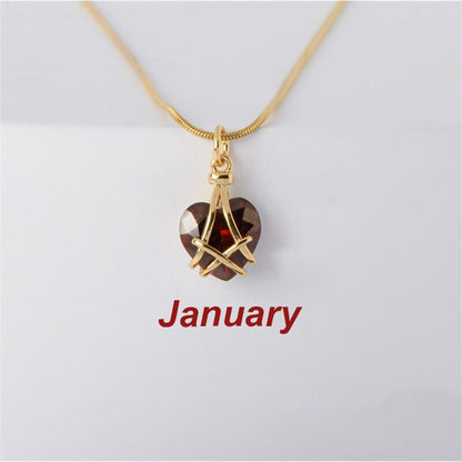 Cute Heart Shape Titanium Steel Plating Artificial Crystal Pendant Necklace 1 Piece