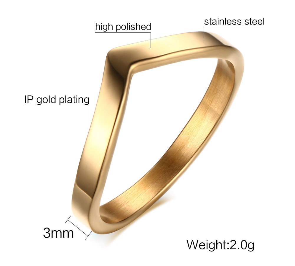 Fashion V Shape Stainless Steel Inlay Zircon Rings