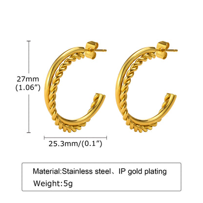 1 Pair Simple Style C Shape Twist Plating Stainless Steel Gold Plated Ear Studs