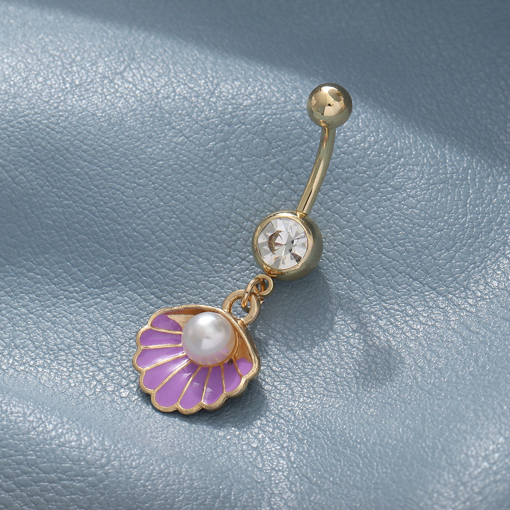 Simple Style Shell Metal Scallop Pearl Belly Ring 1 Piece