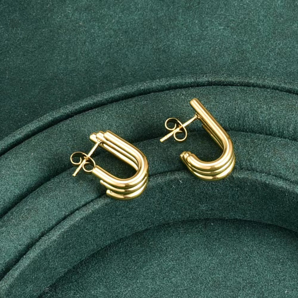 Retro U Shape Stainless Steel Plating Earrings 1 Pair