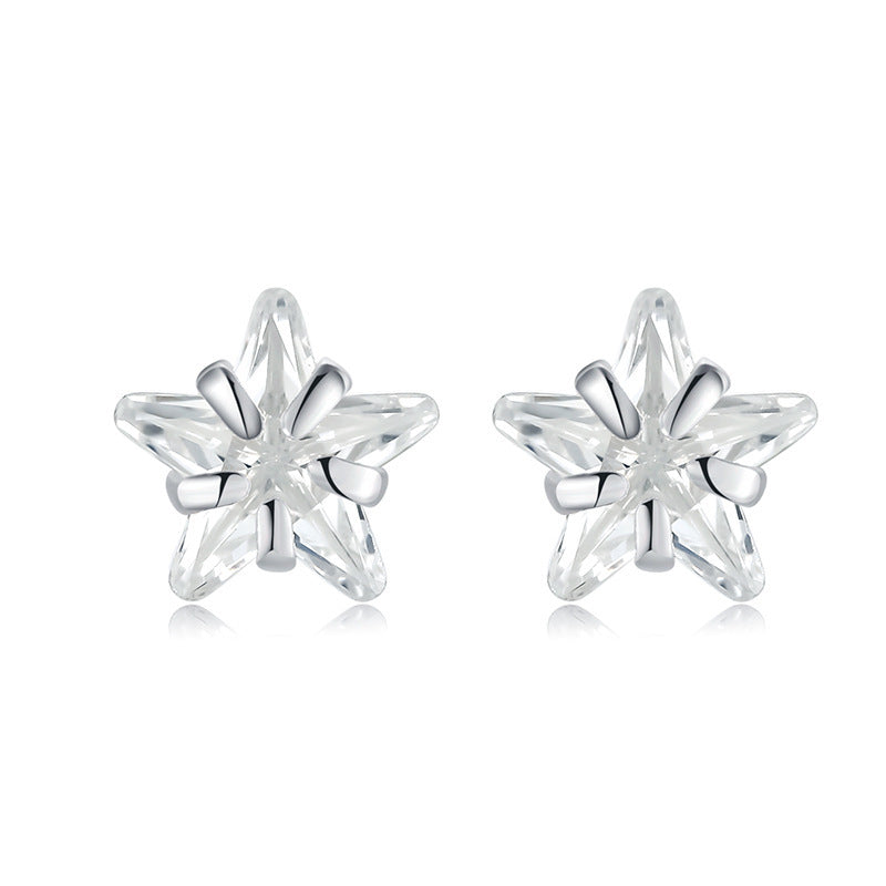 Simple Style Star Heart Shape Sterling Silver Plating Rhinestones Ear Studs 1 Pair