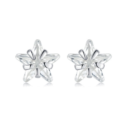 Simple Style Star Heart Shape Sterling Silver Plating Rhinestones Ear Studs 1 Pair