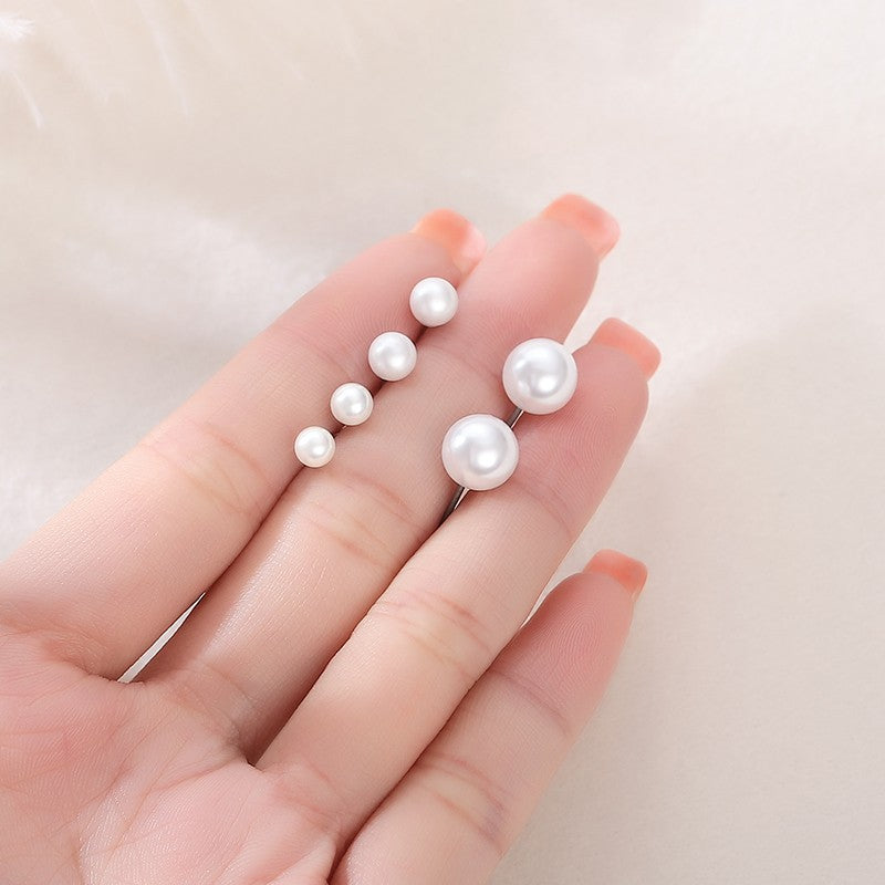 Sweet Round Sterling Silver Plating Artificial Pearls Ear Studs 1 Pair