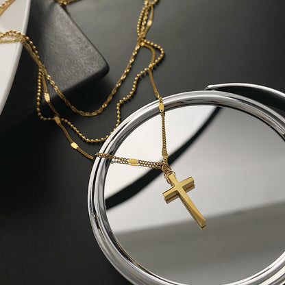 Fashion Cross Titanium Steel Metal Chain Necklace 1 Piece