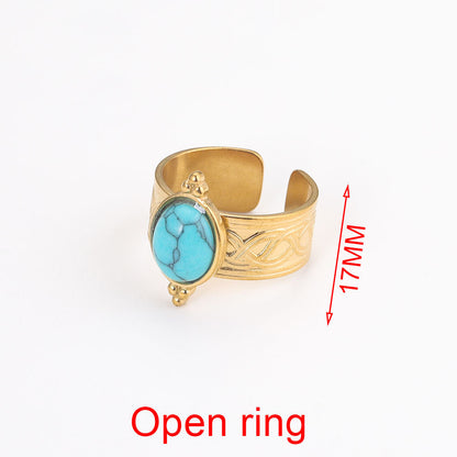 Fashion Geometric Stainless Steel Plating Artificial Pearls Turquoise Open Ring