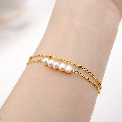 Wholesale Simple Style Round Freshwater Pearl Titanium Steel Bracelets Anklet