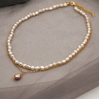 Fashion Round Pearl Titanium Steel Beaded Bracelets Necklace 1 Piece