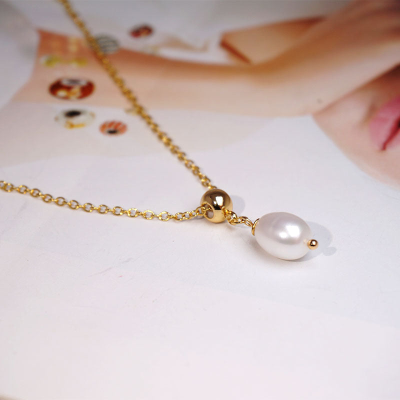 Simple Style Water Droplets Pearl Copper Gold Plated Pendant Necklace In Bulk