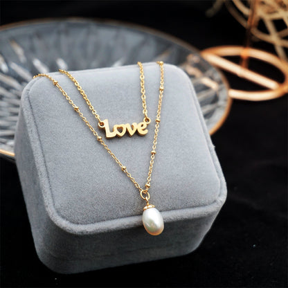 Fashion Letter Pearl Titanium Steel Pendant Necklace 1 Piece